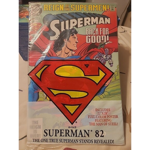 SUPERMAN:Back For Good! #82 Vol.2 1993 Reign of the Supermen Plus Poster Sealed - Picture 1 of 2